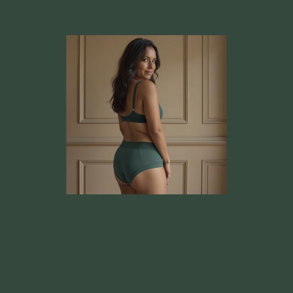 Woman wearing the Anything But Basic brief in Forest from All Day Fresh range for everyday wear.