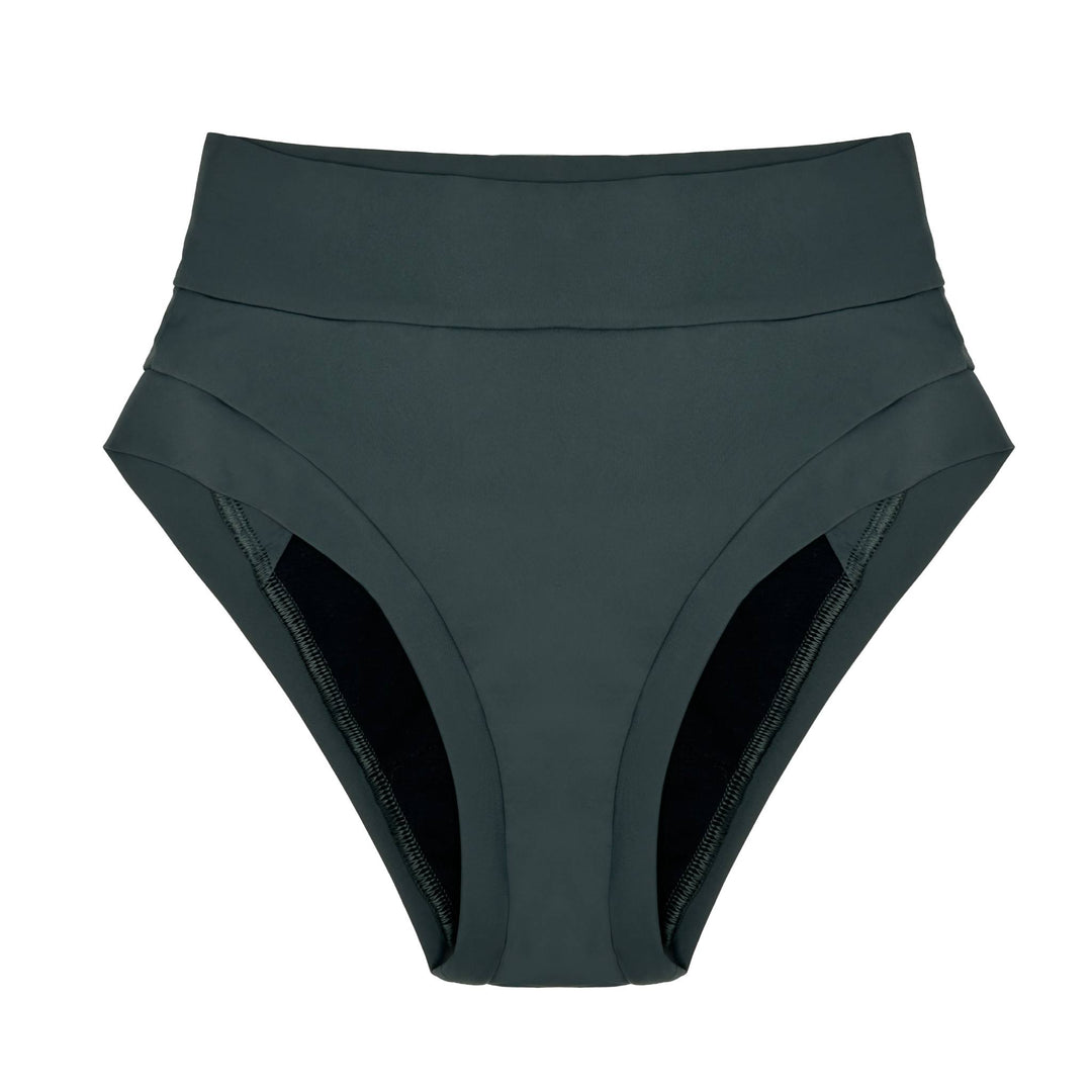 Flat lay clear cut image of the Anything But Basic brief in forest. For everyday wear with one absorbent layer but no waterproof layer. OEKO-TEX certified butter-soft blend fabric.