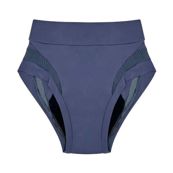 Flat-lay image of Valley brief in slate navy. OEKO-TEX certified fabric. High-waisted.