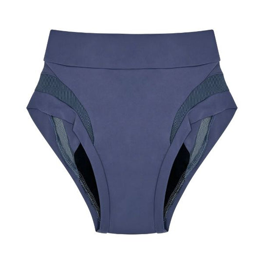 Flat-lay image of Valley brief in slate navy. OEKO-TEX certified fabric. High-waisted.