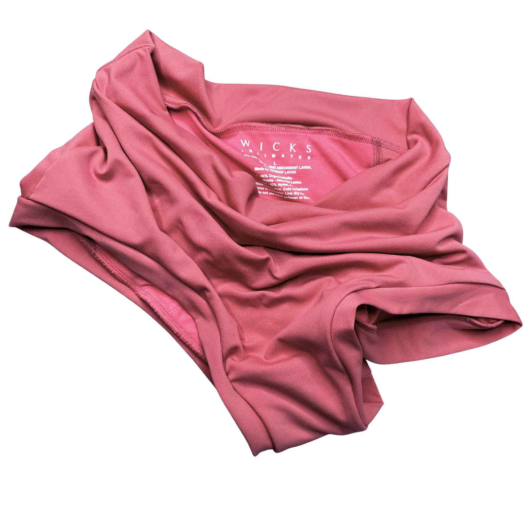 Wicks Intimates Anything But Basic Brief II All Day Fresh lightweight absorbent underwear in dusky pink, flat lay