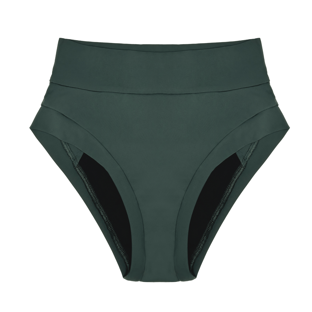 Flat lay image of the Anything But Basic brief in forest green from the Wicks Intimates All Day Fresh range and made from OEKO TEX certified fabric 
