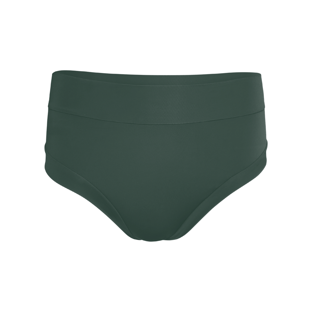 Ghost mannequin image of the Anything But Basic brief in Forest green made from OEKO TEX certified fabric