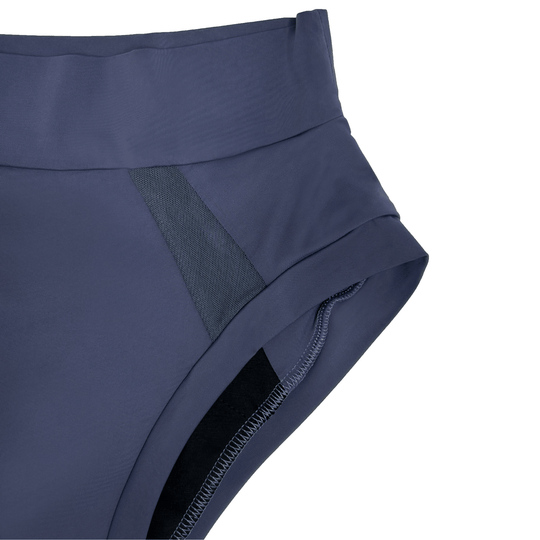 Flat lay detail of the high-waisted Emanate brief in Slate Navy 