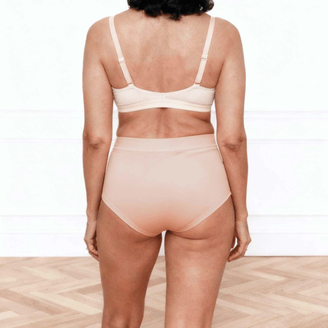 Wicks Intimates Emanate II All Day Fresh lightweight absorbent underwear in shell (nude), back detail