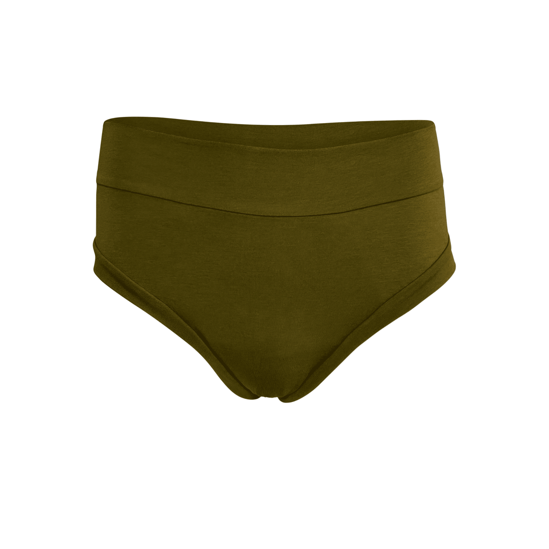 Ghost mannequin image of the High Waisted Basic brief in Moss green made from GOTS certified Organic Cotton