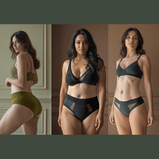 Three images of women in a row. Each woman is wearing a garment from the Wicks Intimates New Mum Pamper Pack Bundle