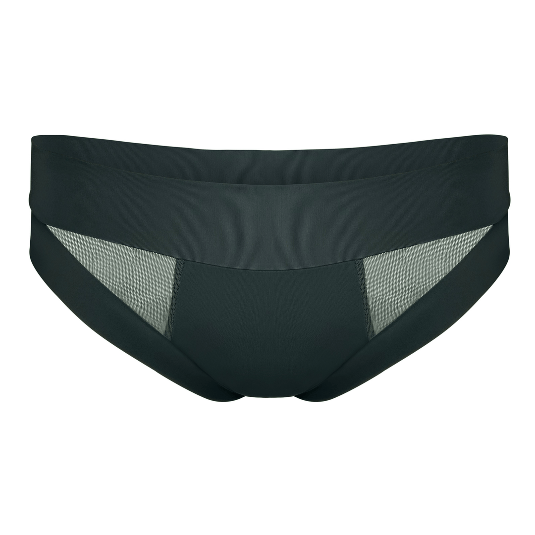 Ghost mannequin image of the Swept Away brief in forest green made from OEKO Tex certified fabric