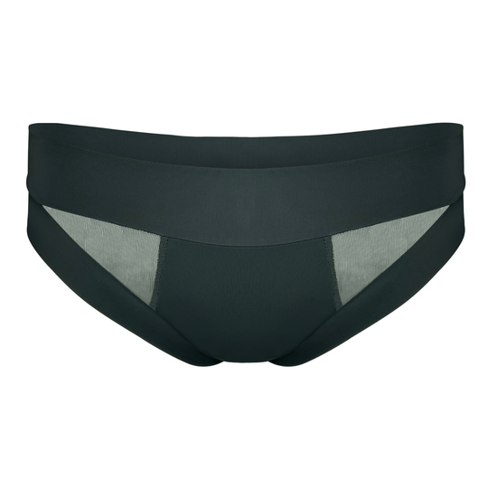 Ghost mannequin image of the Swept Away brief in forest green made from OEKO Tex certified fabric