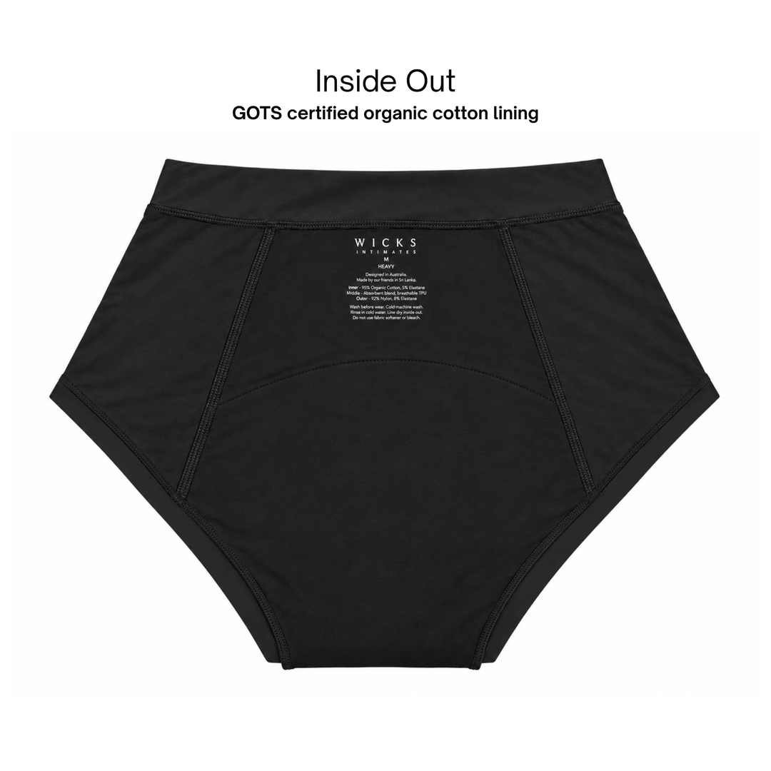 flat lay back view image of inside out Emily briefs showing organic cotton lining